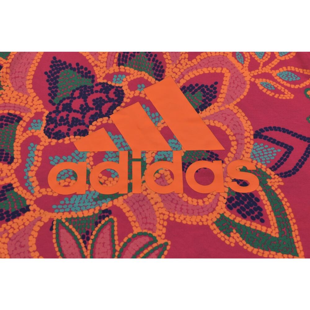 Adidas Women's Sz M Pink Floral Farm Rio Graphic Print Crop Tee Shirt Polyester - Picture 3 of 8